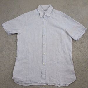 Van Laack‎ Royal Mens Linen Button Down shirt size L Check Gingham Short Sleeve